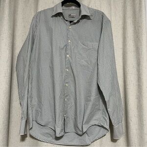 Peter Millar Cream and Blue Gingham Button Down Shirt